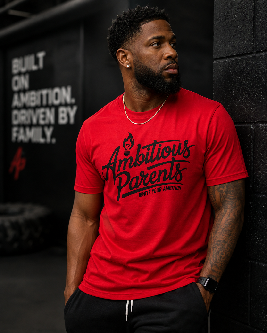 Ambitious Parents Script Tee (Red)